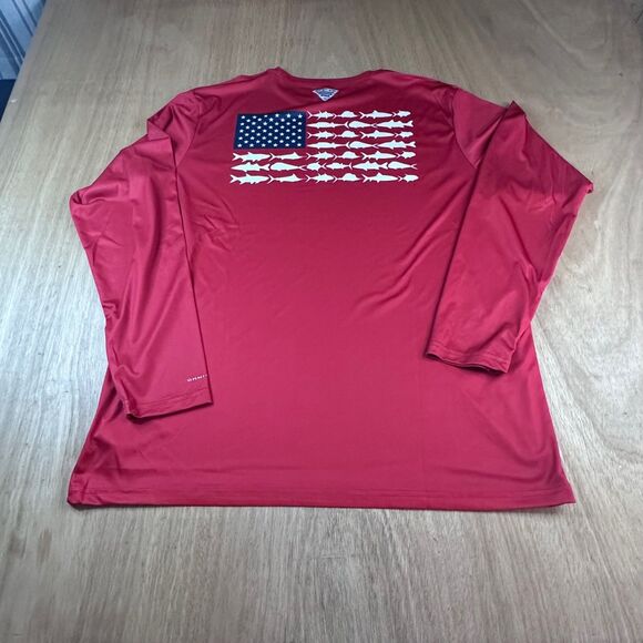 Columbia PFG Red Omni-Shade LS Fishing Shirt USA Flag Fish Graphic Men’s L - Picture 3 of 5